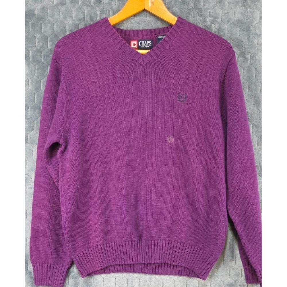 NWT CHAPS Sweater Men's V- Neck Long Sleeve Purple sweater size L